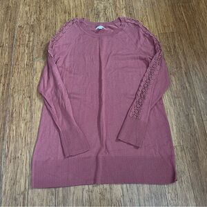 LC Lauren Conrad Mauve Lace Sleeve Long Sleeve Top